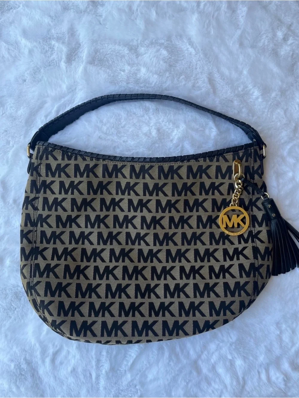 Vintage Y2K Michael Kors Monogram Jacquard Hobo Tassel Black Bag